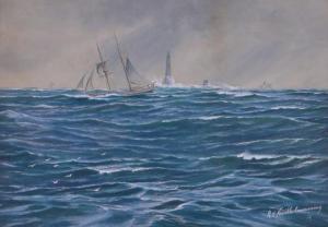 NEVILLE CUMMING Richard Henry,Extensive seascape with shipping,1911,Burstow and Hewett 2017-02-01