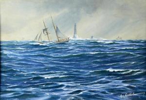 NEVILLE CUMMING Richard Henry 1843-1920,Sailing Yacht near the Eddystone Light,1911,Ewbank Auctions 2018-11-29