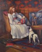NEWAN E,A Young Girl Seated with a Doll, a Dog Looking on,20th,John Nicholson GB 2017-08-02