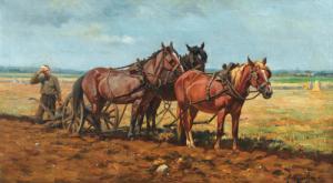 NEWCOMB Mary Guise 1865-1895,Bauer mit drei Pferden beim Pflügen,Dobiaschofsky CH 2010-11-10