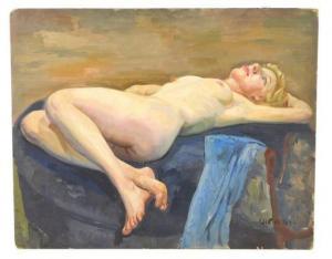 NEWMAN John Beatty 1933,blonde woman lays nude on bed,Winter Associates US 2021-05-24