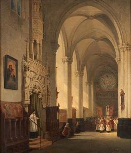 NEYT Bernard 1825-1880,Procession dans l'église Saint-Laurent à Nürenberg,1863,Horta BE 2021-09-06