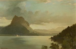 NICHOLLS Bertram,A lake landscape, with view to a distant town at t,1949,Rosebery's 2024-02-27