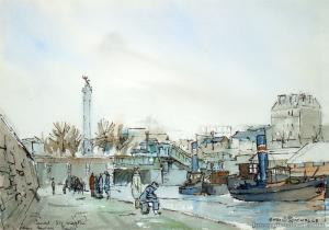 NICHOLLS Colyn 1900-1900,Canal St Martin Near Bastille, Paris,International Art Centre NZ 2007-11-27