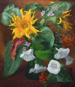 NICHOLLS John E 1922-1955,Still life with flowers in a green glass vase,Woolley & Wallis 2023-12-13