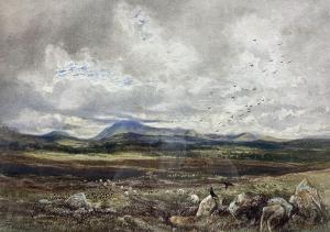 NICHOLSON Emily 1842-1869,Crows and Sheep in a Moorland Landscap,1853,Duggleby Stephenson (of York) 2022-02-25