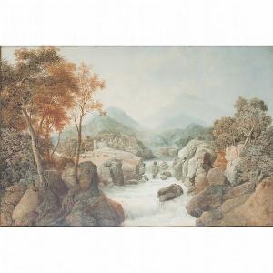 NICHOLSON Francis 1753-1844,RIVER LANDSCAPE WITH WATERFALL AND CASTLE,Lyon & Turnbull GB 2014-11-27