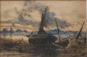 NICHOLSON THOMAS HENRY 1800-1800,Beached fishing boats at dusk,1865,Cheffins GB 2023-03-09