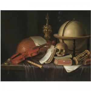 NICKEL c,A VANITAS STILL LIFE WITH A SKULL, A GLOBE, AN HOU,1664,Sotheby's GB 2008-07-10