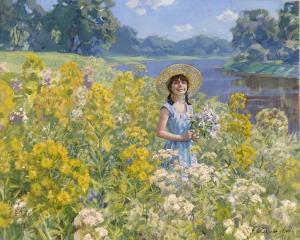 NICOLAïEV Boris 1925,Girl in a field of flowers,2001,Glerum NL 2009-06-08