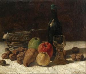 NICOLIÉ Paul Émile,Still life with fruit, nuts, wine bottle and pipe,1978,Bernaerts 2017-10-09