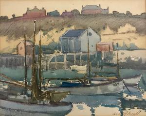 NICOLL Archibald Frank 1886-1953,Anchored Boats at Quayside,International Art Centre NZ 2019-07-30