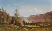 NIELSEN Amaldus Clarin 1838-1932,Fjordlandskap med høystakker 1870,1870,Grev Wedels NO 2007-11-27