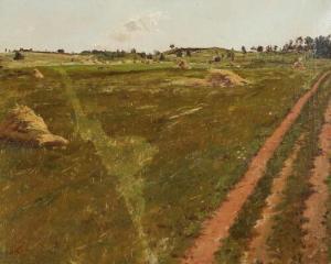 NIELSEN Carl Leopold 1888-1960,Landscape with sheaves in stacks,1933,Bruun Rasmussen DK 2022-08-08