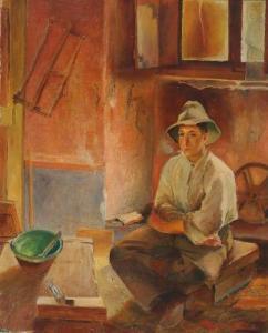 NIELSEN Henrik 1890-1941,A portrait of a man behind a carpenter's bench,Bruun Rasmussen 2019-09-03