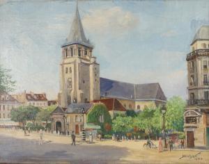 NIELSEN Johan 1835-1912,Place de l'église animée,Ruellan FR 2023-04-15