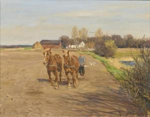 NIELSEN Reinhold 1891-1984,Bauer mit Pferden beim Pflügen,Wendl DE 2023-10-25
