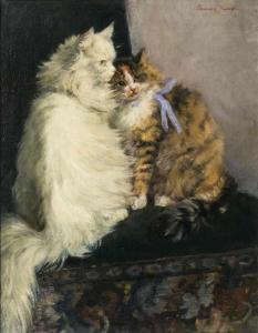 NIELSSEN Clementine/Clemence 1850-1911,Two Cats with Blue Ribbon,Stahl DE 2020-05-16