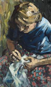 NIEMANN Hennie 1941,Lady Sewing,1999,Strauss Co. ZA 2024-03-11