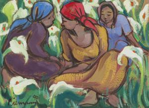 NIEMANN Hennie 1941,Three Women in a Field of Arum Lilies,1990,Strauss Co. ZA 2024-03-11