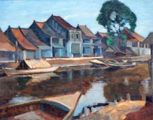 NIEMANTSVERDRIET Jan Frank 1885-1945,Houses along a canal in Batavia,Venduehuis NL 2020-11-18