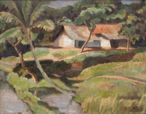 NIEMANTSVERDRIET Jan Frank 1885-1945,Two houses in an Indonesian landscape,Venduehuis NL 2022-11-24