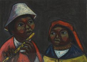 NIETO Arturo 1900,Boy Playing Flute with Girl,1970,Ro Gallery US 2019-01-31