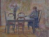 NIGHTINGALE Paula 1900-1900,Girl reading at a table,Lacy Scott & Knight GB 2022-09-16