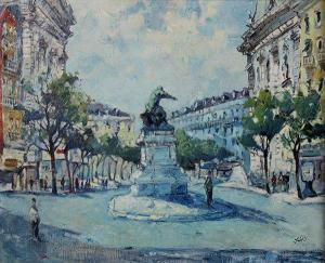 Nikolaevich Sprevitch alexander,Parisian Street Circle with Figures,Clars Auction Gallery 2017-11-19