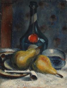 NIKOLAJSEN Gunnar,Still life on a table with fruits and a pipe,1927,Bruun Rasmussen 2024-04-02