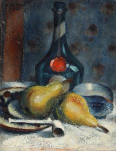 NIKOLAJSEN Gunnar,Still life on a table with fruits and a pipe,1927,Bruun Rasmussen 2021-09-21
