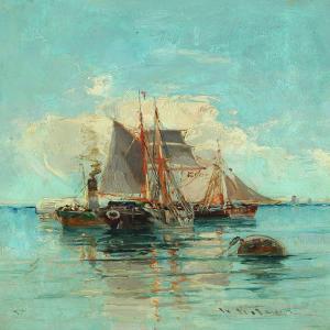 NILSON N 1800-1900,Seascape with sailing boat and paddle steamer,Bruun Rasmussen DK 2012-05-07