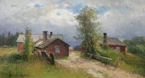 NILSON Severin 1846-1918,Halländsk gårdsvy,Uppsala Auction SE 2012-01-30