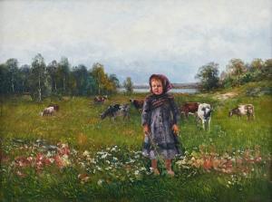 NILSON Severin 1846-1918,Vallflicka med kor i landskap,Uppsala Auction SE 2023-12-12
