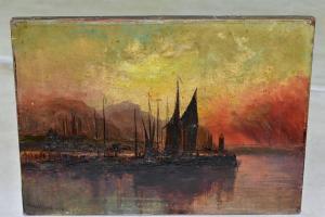 NISBET Herkis Hume 1849-1923,a sunset maritime harbour scene,1894,Richard Winterton GB 2021-10-18
