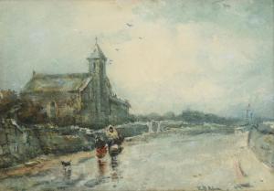 NISBET Robert Buchan 1857-1942,Figures walking past a church in a rainstorm,Tennant's GB 2021-09-18