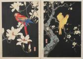 NISHIMURA Hodo 1930,BIRD PERCHED ON FLOWERING BRANCH,Sloans & Kenyon US 2012-06-23