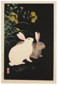NISHIMURA Hodo 1930,Two rabbits against a black ground,Eldred's US 2019-08-20