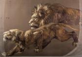 NISHIMURA SAYURI 1988,lion and prowling lioness,Gilding's GB 2016-12-06