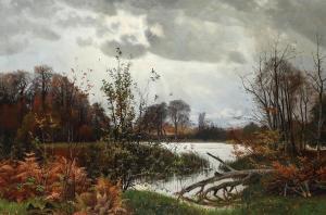NISS Thorvald 1842-1905,Autumn scenery by a forest lake,1882,Bruun Rasmussen DK 2024-02-26