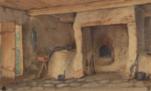 NISS Thorvald 1842-1905,Interior by a fireplace,Bruun Rasmussen DK 2018-12-17