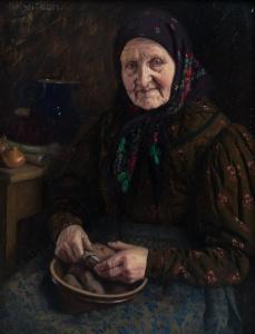 NITSCH Richard 1866-1945,Woman Peeling Potatoes,Hindman US 2019-10-08