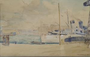 NIVARD André 1880-1969,Peintre de la Marine Paquebot Ville d'Alger à quai,1940,Rossini FR 2023-04-13