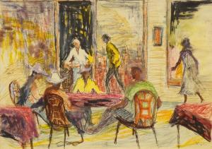 NIVEN Margaret Graeme 1906-1997,Street scene with figures sitting at a table,Rosebery's 2017-05-20