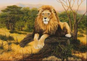 NOACK GRAY Louise 1909-1999,A Young Lion, Evening in Africa,Dunbar Sloane NZ 2012-08-08