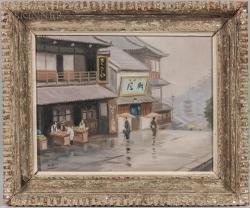 NOBUO Hayashi 1925,Street Scene with Vegetable Vendors and Figures,Skinner US 2018-07-24