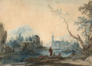 NOEL Alexandre Jean 1752-1834,Pêcheur au bord d'une ri,1780,Artcurial | Briest - Poulain - F. Tajan 2023-09-26