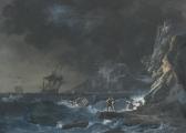 NOEL Alexandre Jean 1752-1834,SHIPS ON A STORMY SEA, WITH FIGURES ON THE SHORE,Sotheby's 2013-07-03