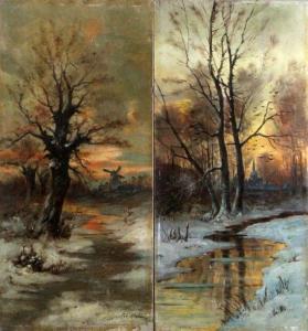 NOEL Pol 1800-1900,Paysage d'hiver, soleil couchant,19th century,Osenat FR 2020-07-26