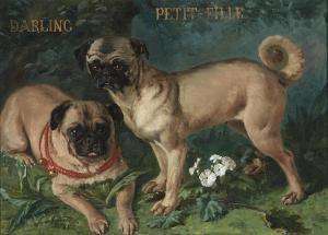 NOGARO CARLO 1836-1931,Darling and Petit-Fille, a portait of two pugs,1880,Bonhams GB 2018-11-12
